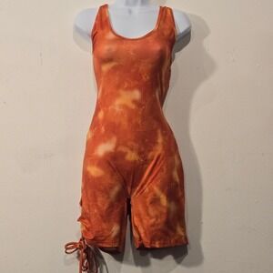 Unbranded Tie Dye Lace Up Back Romper Womens XS Orange Yellow Festival Bodysuit